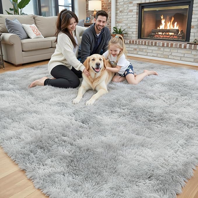Rugs for Living Room 5x8, Alfombras para Salas Shag Large Plush Soft Area Rug, Shaggy Carpets for Bedroom, Kids Boys Girls Home Decor Aesthetic (Light Grey Tie-Dyed, 5x8 Feet)