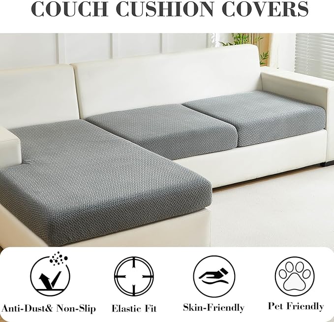 Sofa Covers Couch Covers for Sofa Pet Friendly Couch Cushion Covers Universal Sofa Covers Washable Stretch Slipcovers for Sectional Sofa (Texture Gray, 2 Seats + Chaise Cover)