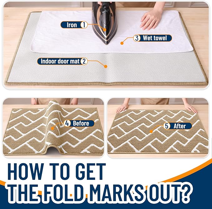 OLANLY Front Door Mat, Non-Slip Rubber Backing, Dirt Resistant and Absorbent, Washable, Easy to Clean Low-Profile Indoor Doormat for Back Door, Entryway, Inside Entrance, 32x20, Beige