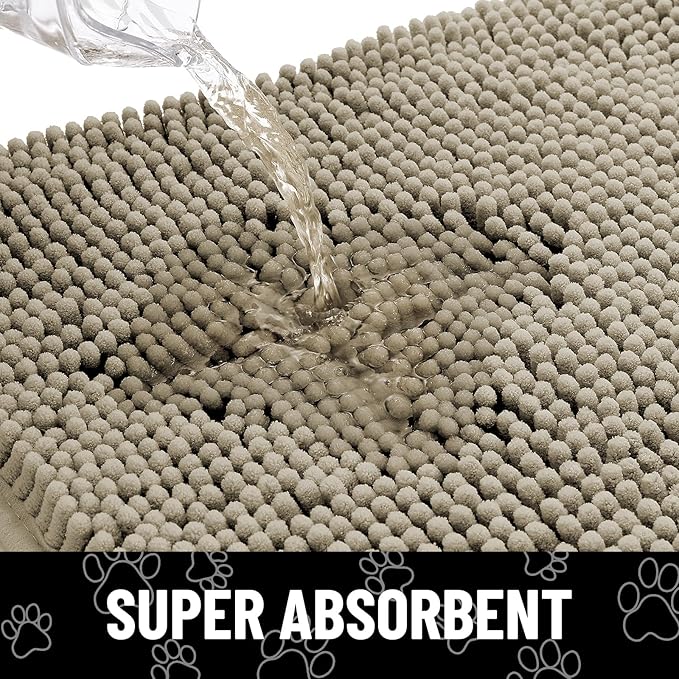 Smiry Dog Door Mat for Muddy Paws, Absorbent Dirt Trapper Non Slip Quick Dry Washable Chenille Mat for Mud Dogs, Entry Rug for Indoor and Outdoor (36x24 Inches, Warm Taupe and Black)