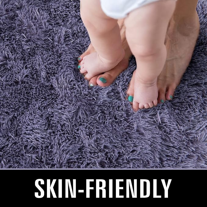 TWINNIS Super Soft Shaggy Rugs Fluffy Carpets 8x10 Feet, Indoor Modern Plush Area Rugs for Living Room Bedroom Kid Room Nursery Home Decor, Upgrade Anti-Skid Rectangular Fuzzy Rug, Grey Purple