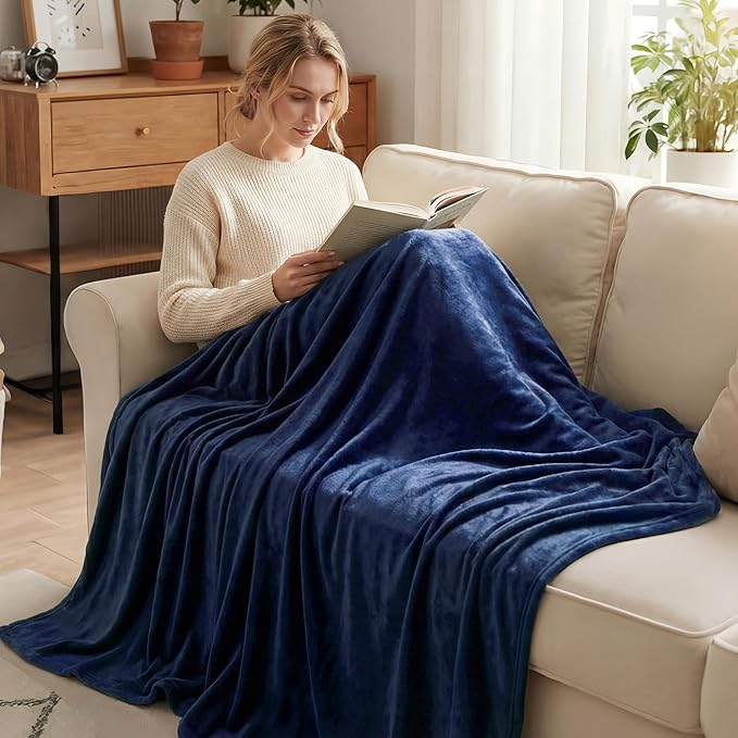 Exclusivo Mezcla Fleece Blanket King Size for Bed, Super Soft and Warm, All Season, Cozy, Plush, Lightweight, 90x104 Inches, Navy Blue