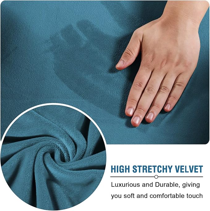 H.VERSAILTEX Rich Velvet Stretch 2 Piece Chair Cover Chair Slipcover Sofa Cover Furniture Protector Couch Soft with Elastic Bottom Chair Couch Cover with Arms Width Up to 49 Inch(Chair,Peacock Blue)