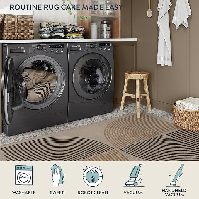 Lahome Enfys Modern Rainbow Easy Jute Rug, 2x6 Kitchen Runner Washable Rug Runners for Hallways Farmhouse Carpet, Non Slip Indoor Outdoor Runner Contemporary Door Mat for Laundry Porch
