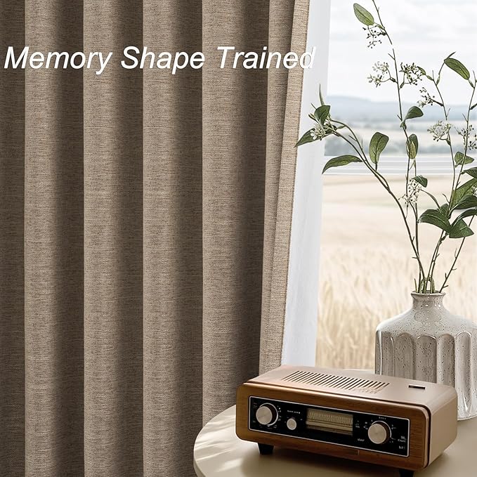 Topfinel Taupe Burlap Linen Blackout Curtains & Drapes 86 Inch Length 2 Panels Set Dark Flax Linen Brown Tan Room Darkening Soundproof Cabin Curtains with Hooks Rings for Bedroom Living Room