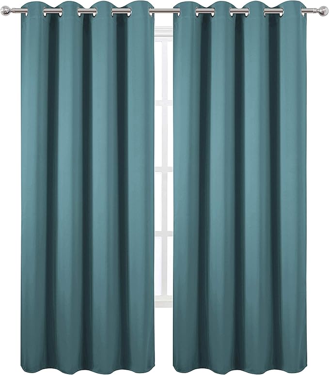 LEMOMO Sea Teal Thermal Blackout Curtains/52 x 84 Inch/Set of 2 Panels Room Darkening Curtains