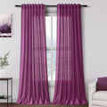 Nanspring Grape Purple Linen Curtains 96 Inch Long 2 Panels Set for Bedroom Living Room Linen Textured Window Drapes Semi Sheer Light Filtering Rod Pocket Back Tab Modern Farmhouse Curtain 52x96