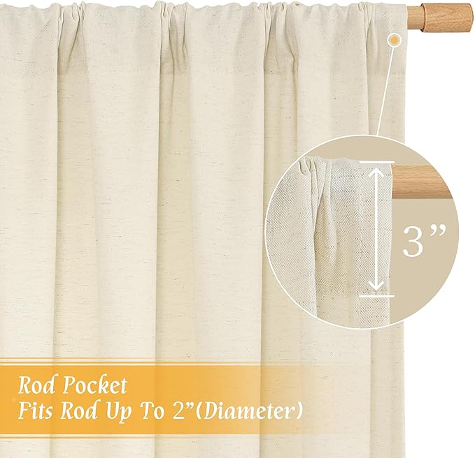 LAMIT 54 Inch Short Window Linen Curtains, Light Beige Soft Thick Light Filtering Panels Rod Pocket Neutral Privacy Faux Linen Drapes for Bedroom/Bathroom/Loft Room, 2 Panels, 42 x 54 Inch