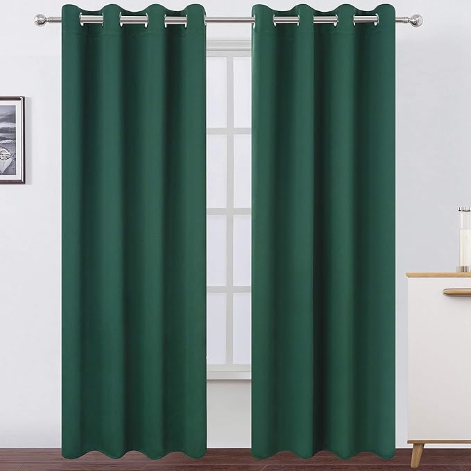 LEMOMO Dark Green Thermal Blackout Curtains/52 x 95 Inch/Set of 2 Panels Room Darkening Curtains for Bedroom