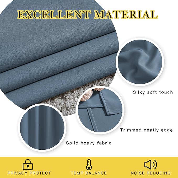 NICETOWN Blackout Curtain Panels 72 - Window Treatment Energy Saving Thermal Insulated Solid Grommet Blackout Drapes for Living Room (Smoky Blue, 1 Pair, 52 by 72-Inch)