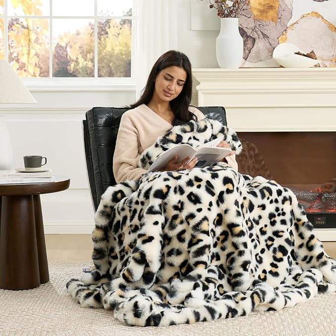 Cozy Bliss Leopard Print Faux Fur Throw Blanket for Couch, Fuzzy Soft Plush Thick Bubble Cheetah Blanket for Sofa Bedroom Living Room, 50x60 Inches