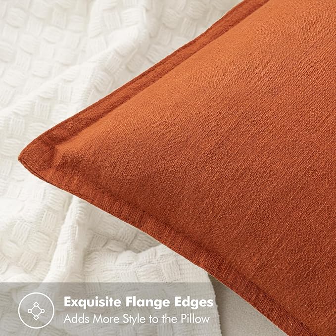 MIULEE Decorative Linen Pillow Covers 18x18 Inch Burnt Orange Boho Farmhouse Neutral Couch Throw Pillows for Bed Pack of 2 Accent Modern Pillowcase Summer Sofa Livingroom Home Decor