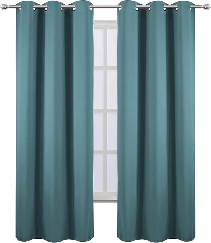 LEMOMO Sea Teal Thermal Blackout Curtains/38 x 84 Inch/Set of 2 Panels Room Darkening Curtains for Bedroom