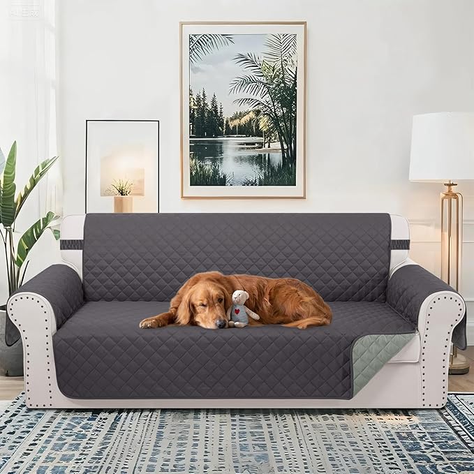 Reversible 4 Seater Sofa Cover 91 Inch Large Couch Cover Furniture Protector(Sofa XX-Large,Dark Grey/Light Grey)