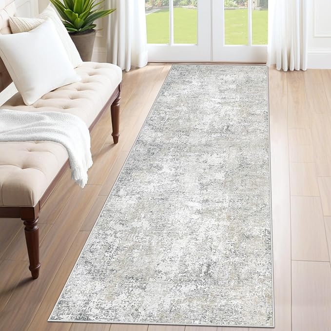 XLUEZ 2x8 Runner Rug for Hallway, Washable Modern Abstract Runner Rugs Neutral Soft Non Slip Kids Rug Stain Resistant Indoor Runners for Entryway Bedroom Kitchen Laundry Room(BeigeGrey, 2'x8')