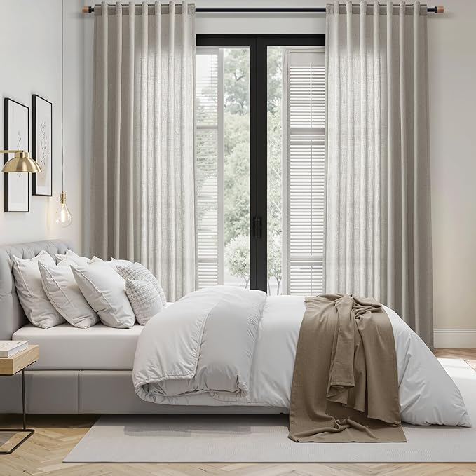 Silver Grey Linen Curtains 72 Inch Length for Living Room Back Tab Rod Pocket Light Filtering Semi Sheer Modern Farmhouse Coastal Decor Cotton Textured Gauze Curtain for Bedroom Office, 2 Panels
