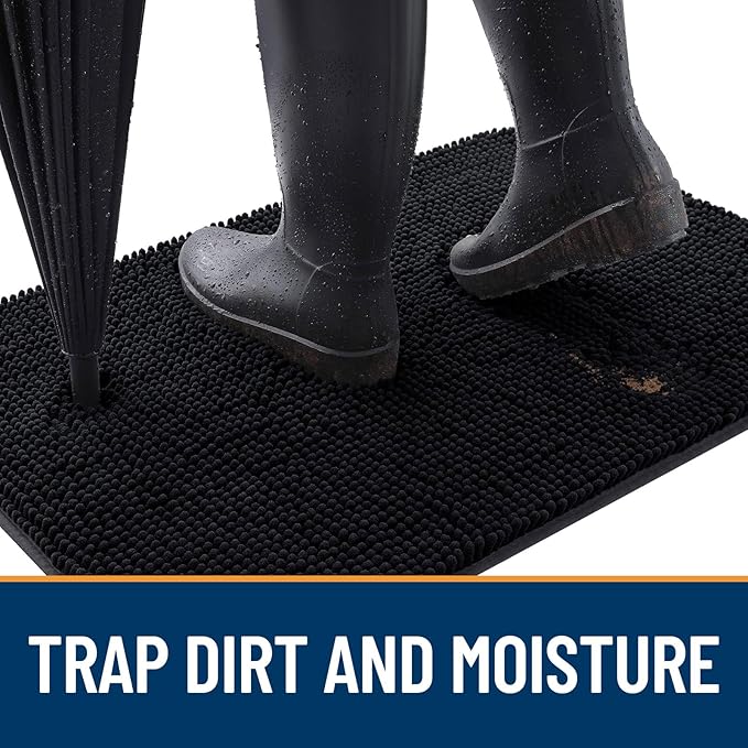 OLANLY Dog Door Mat for Muddy Paws 47x32, Absorbs Moisture and Dirt, Absorbent Non-Slip Washable Doormat, Quick Dry Chenille Mud Mat for Dogs, Entry Indoor Entryway Carpet for Inside Floor, Black