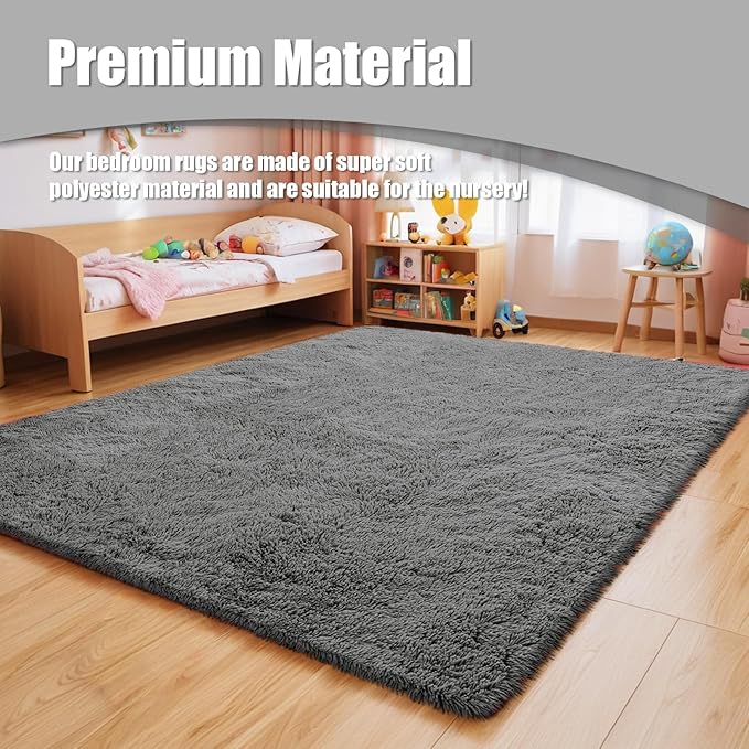9x12 Fluffy Area Rugs for Living Room,Large Fuzzy Shag Area Rug for Bedroom,Deep Grey Soft Non-Shedding Indoor Plush Carpet for Kids Bedroom Nursery Home Decor