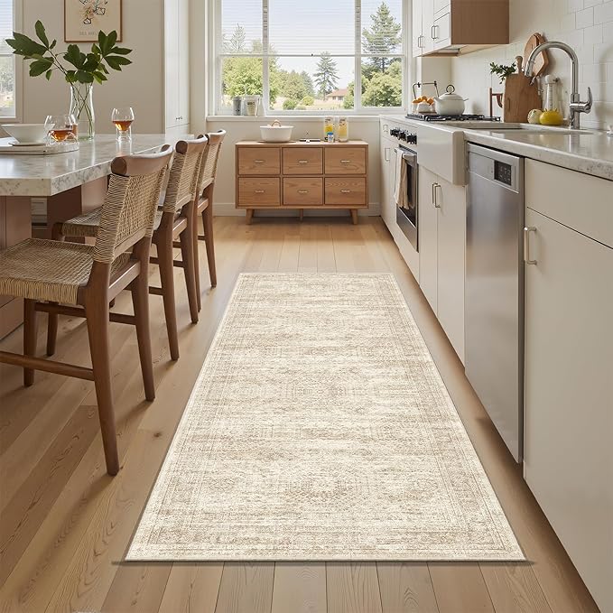 Soalmost Runner Rug 2'x6' Washable Non-Slip Runner Rugs for Kitchen Bathroom Laundry Room Beige Vintage Floor Carpet Runners for Hallway Entryway