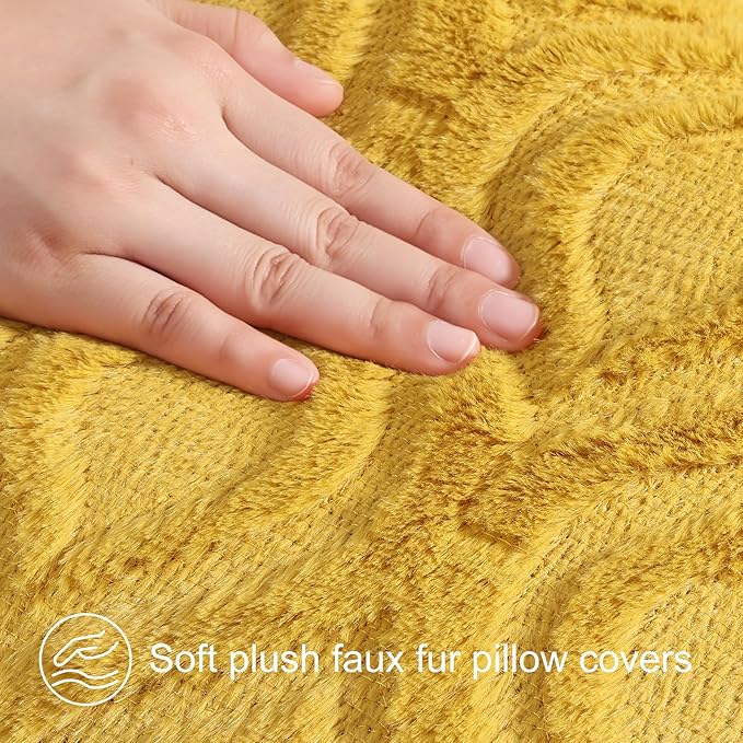 decorUhome Summer Throw Pillow Covers 26x26 Inch Set of 2, Soft Plush Faux Wool Mustard Yellow Solid Couch Pillow Covers, Accent Euro Sham Farmhouse Square Pillow Cases for Sofa Bed Living Room