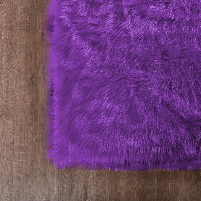 Goolela Purple Fluffy Fuzzy Rug 3x5 Faux Fur Furry Shag Rug for Bedroom Soft Plush Home Dorm Décor Rectangle