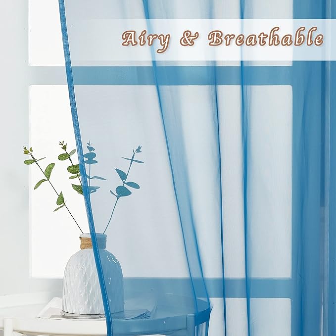 NICETOWN Living Room Sheer Curtains 96 inch Length, Grommet Airy Voile Sheer Curtains and Drapes Casual Light Filtering Window Treatments for Bedroom, Turquoise, 2 Panels=108 inch Wide