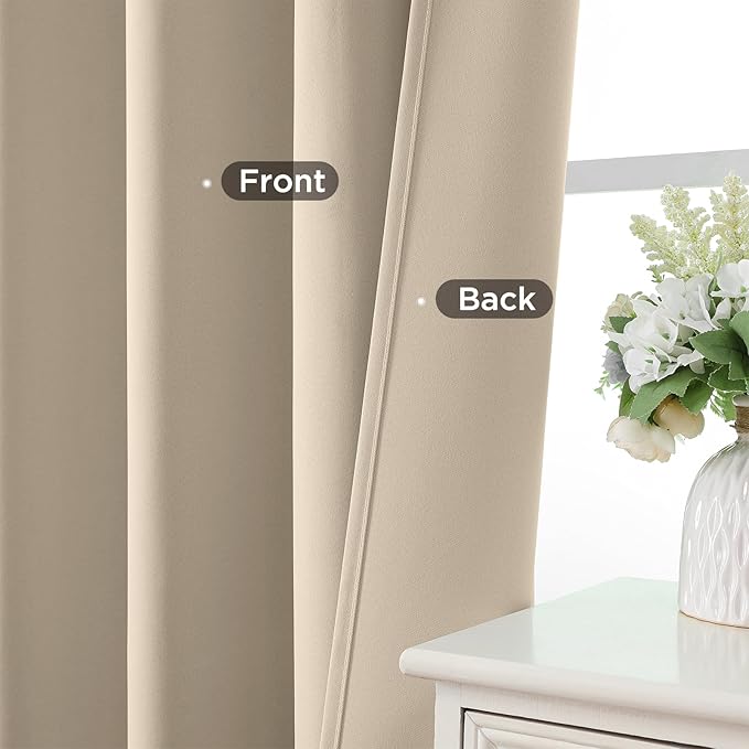 CUCRAF Light Beige Blackout Curtains 63 inch Length 2 Panels Set, Rod Pocket Room Darkening Drapes for Bedroom Living Room, Insulated Thermal Light Blocking Window Curtain (W52 x L63 Inch)