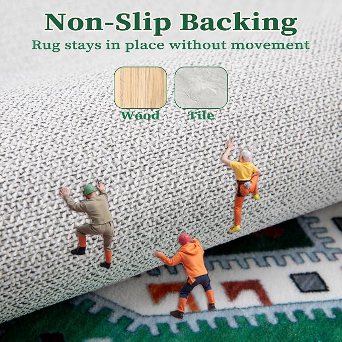 SERISSA 6x9 Area Rugs for Living Room, Large Washable Non-Slip Boho Rug, Ultra Soft Vintage Green White Oriental Tribal Print Distressed Carpet for Dining Room Bedroom Dorm Office Home Decor