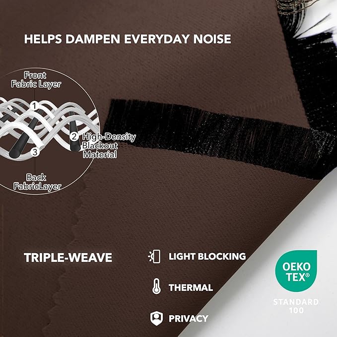 Deconovo Blackout Curtains, Thermal Insulated, W52 x L54 2 Panels, Back Tab, Machine Washable, Room-Darkening Drapes for Bedroom/Living Room Chocolate