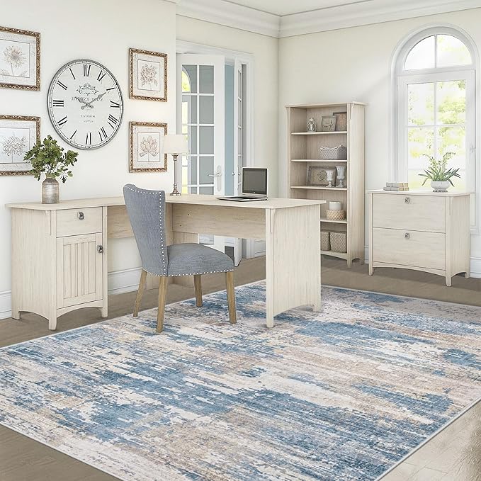 5x7 Area Rugs for Living Room, Washable Modern Abstract Large Area Rug Neutral Soft Non Slip Kids Rug Stain Resistant Indoor Carpet for Bedroom Nursery Dining Room Playroom(BlueBeige, 5'x7')