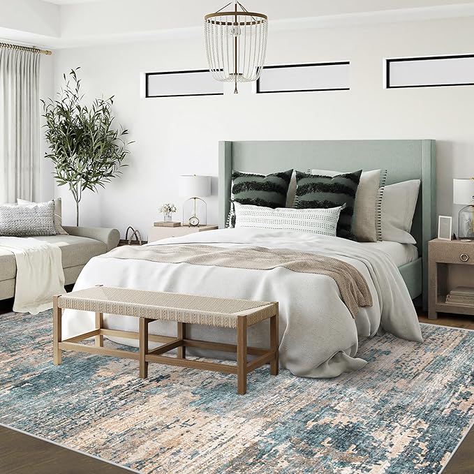 6x9 Area Rugs for Living Room, Washable Modern Abstract Large Area Rug Neutral Soft Non Slip Kids Rug Stain Resistant Indoor Carpet for Bedroom Nursery Dining Room Playroom(GreenBrown, 6'x9')