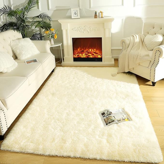 LOCHAS Ultra Soft Indoor Modern Area Rugs Fluffy Living Room Carpets for Children Bedroom Home Decor Nursery Rug 3x5 Feet, Light Champagne