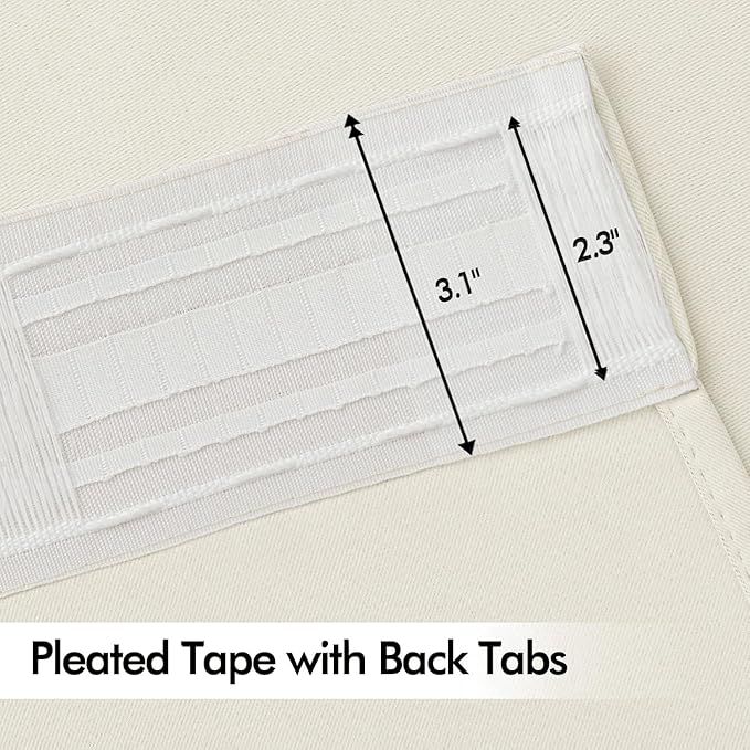 MIULEE Beige White Back Tab Blackout Curtains 108 Inch Long 2 Panels Set for Bedroom, Rod Pocket/Pinch Pleat Extra Long Thermal Insulated Living Room Darkening Pleated Light Blocking Drapes
