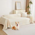 MYSKY HOME Sofa Covers Couch Cover Chenille Sofa Cover Sectional Couch Covers for 2 Cushion Couch Sofa Living Room Futon L Shaped Sofa Slipcovers for Dogs and Pets, Beige, 71"x 134"