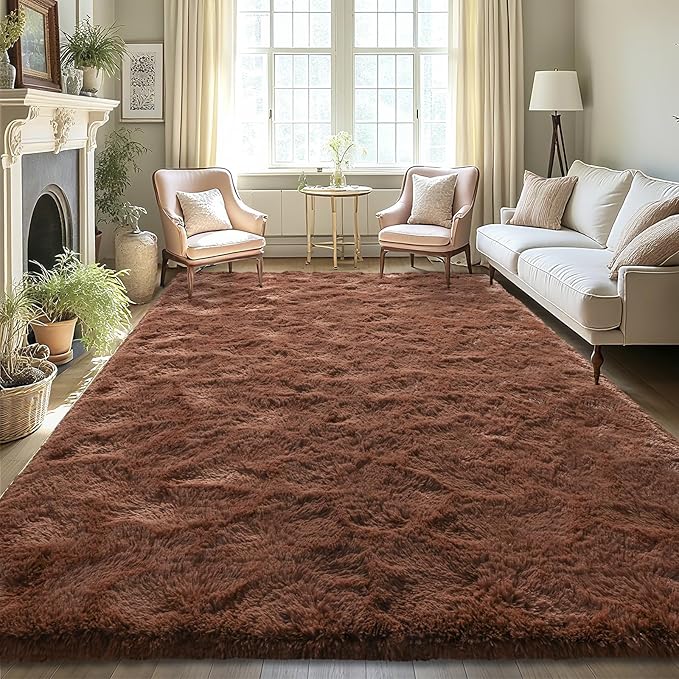 LOCHAS Ultra Soft Indoor Modern Area Rugs Fluffy Living Room Carpets for Children Bedroom Home Decor Nursery Rug 6x9 Feet, Brown