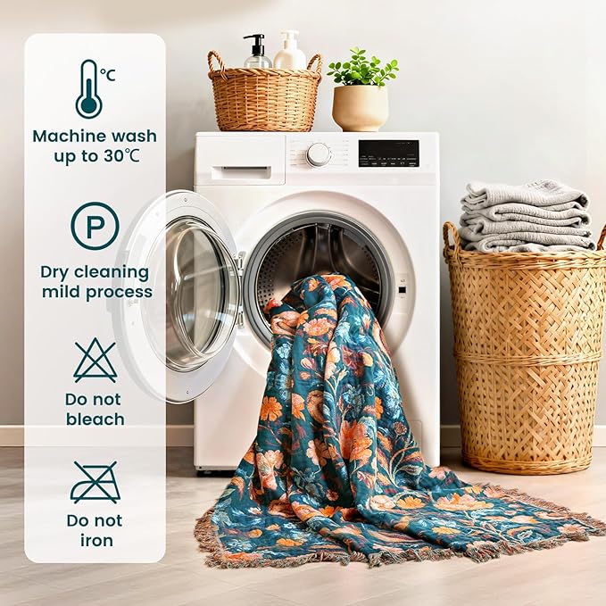 MSGKV Boho Throw Blanket for Bed 60"x80" Cotton Birds Floral Twin Size Couch Blanket Muslin Spring Breathable All Seasons Lightweight Farmhouse Blankets