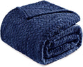 Exclusivo Mezcla Fleece Twin Size Blanket for Bed, 90x66 Inches Soft Cozy Jacquard Flannel Blankets, Lightweight Fuzzy Plush Warm for Women, Navy Blue