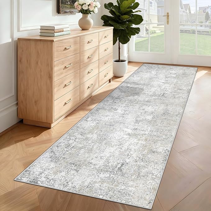 XLUEZ 2x8 Runner Rug for Hallway, Washable Modern Abstract Runner Rugs Neutral Soft Non Slip Kids Rug Stain Resistant Indoor Runners for Entryway Bedroom Kitchen Laundry Room(BeigeGrey, 2'x8')