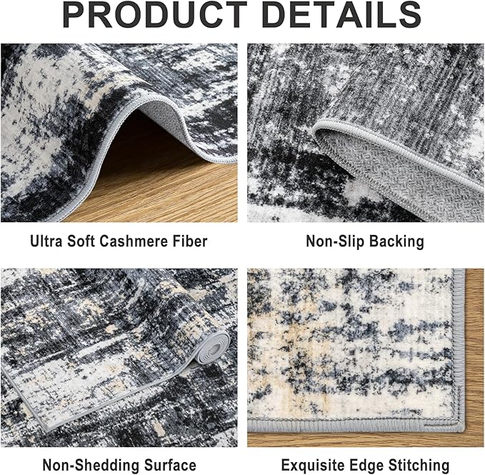 6x9 Area Rugs for Living Room - Washable Rug Modern Abstract Soft Large Neutral Non-Slip Carpet Indoor Floor Thin Carpets for Bedroom Dining Room Farmhouse Nursery Home Office Black Gold