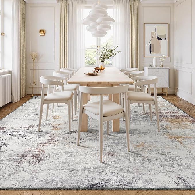 Rugflix 8x10 Area Rugs for Living Room, Washable Large Rug Stain-Resistant Low Pile, Modern Neutral Carpet for Dining Room Home Office Kid Room Nursery Bedroom, Grey Brown