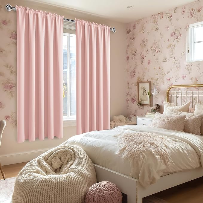 DWCN Blackout Curtains for Living Room Thermal Insulated, Energy Saving & Noise Reducing Bedroom Curtains, Blush Pink, W 70x L 63 Inch, Set of 2 Rod Pocket Curtain Panels