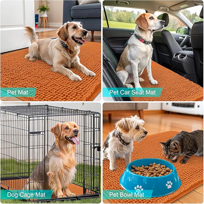 OLANLY Dog Door Mat for Muddy Paws 47x17, Absorbs Moisture and Dirt, Absorbent Non-Slip Washable Doormat, Quick Dry Chenille Mud Mat for Dogs, Entry Indoor Entryway Carpet for Inside Floor, Clay