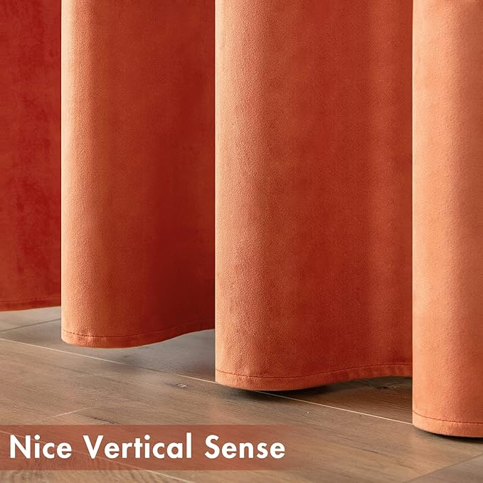 MIULEE Orange Velvet Curtains Fall Thermal Insulated Soundproof Room Darkening Blackout Curtains, Grommet Black Out Window Drapes for Home Theatre/Girls Room/Wedding 52 x 108 Inch Set of 2