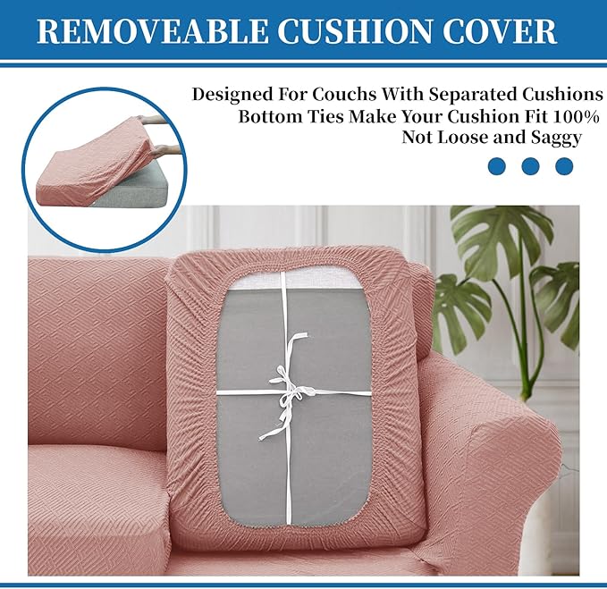 XINEAGE New 3 Pieces Couch Covers for 2 Extra Large Cushion Sofa Super Stretch Sofa Cover for 2 Large Seat Universal Loveseat Slip Cover for Living Room (Dusty Pink), 71"-91"(2 Cushions)