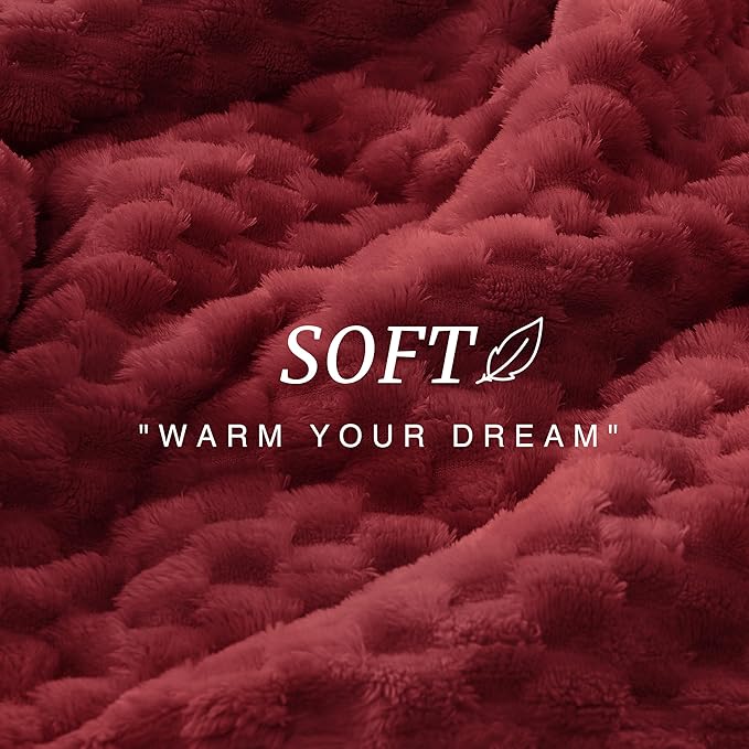 EXQ Home Fleece Throw Blanket for Couch or Bed - 3D Imitation Turtle Shell Jacquard Decorative Blankets - Cozy Soft Lightweight Fuzzy Flannel Blanket Suitable for All Seasons(50"×60",Red)