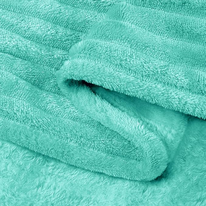BEDELITE Fleece Throw Blanket for Couch – 3D Ribbed Jacquard Soft and Warm Decorative Fuzzy Blanket – Cozy, Fluffy, Plush Lightweight Aqua Throw Blankets for Bed, Sofa, 50x60 inches