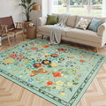 Rugflix 5x7 Washable Area Rug for Living Room, Soft Non Slip Low Pile Carpet, Floral Vintage Stain Resistant Rugs for Bedroom, Dining Room, Home Office, Green