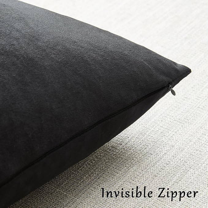 GIGIZAZA Black Velvet Pillow Covers 22x22,Decorative Square Throw Pillows Modern Covers Big Solid Living Room Pillow Cases for Couch Pack of 2