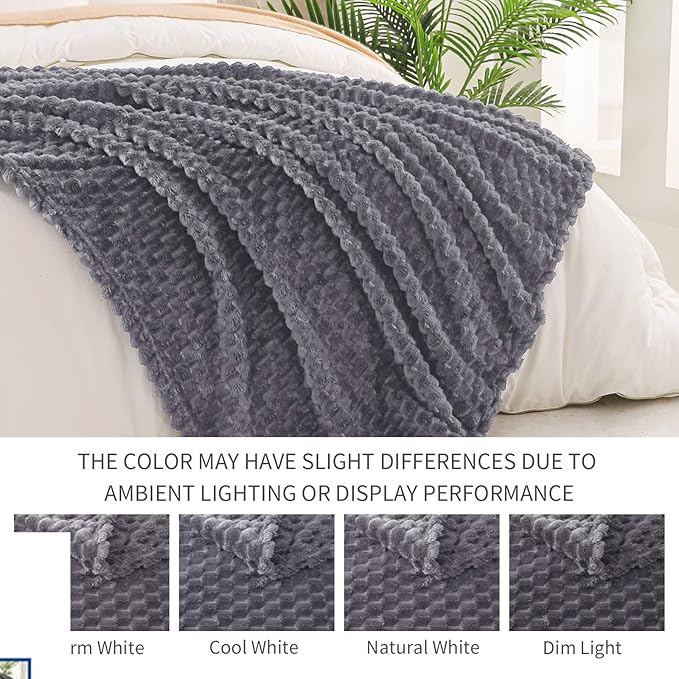 Exclusivo Mezcla Fleece Throw Blanket for Couch, Extra Large Fuzzy Dark Grey Bed Blankets, Soft Cozy Plush Sofa Throws for All Seasons, 50x70 Inches