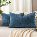decorUhome Navy Blue Chenille Throw Pillow Covers 12x20 Set of 2 Textured Soft Cozy Slubby Couch Pillow Covers Modern Farmhouse Boho Decorative Pillow Cases for Bed Sofa Living Room